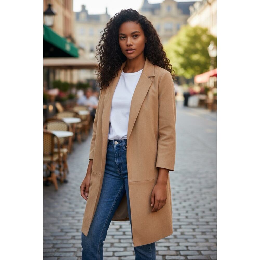 Babaton x Aritzia Callahan Jacket Open Front Vegan Suede Tan Camel Women's Small - Picture 1 of 15